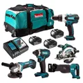 Produktbild: Makita DLX6046 Werkzeug-Kombination, 18 V, LXT (3 x 3,0 Ah) in Transporttasche LXT600, 5 Stück