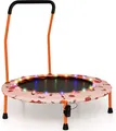 Produktbild: COSTWAY Ø92 cm Kindertrampolin, Mini Trampolin mit LED-Beleuchtung & abnehmbarer Griff Orange