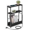 Produktbild: VASAGLE Beistelltisch schmal, Nachttisch mit Ladefunktion, Couchtisch klein, 3 Ablagen, Zeitschriftenhalter, für Wohnzimmer, Schlafzimmer, Arbeitszimmer, ebenholzschwarz-tintenschwarz LET335B02