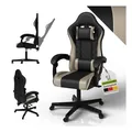 Produktbild: Juskys Gamingstuhl HyperSeat, Bürostuhl aus Kunstleder, verstellbare Rückenlehne – Schwarz/beige
