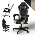 Produktbild: Juskys Gaming Stuhl – PC Stuhl & Bürostuhl in einem, ergonomisch, verstellbare Rückenlehne, höhenverstellbar, Kunstleder Gaming Chair Schwarz/beige