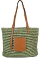 Produktbild: styleBREAKER Korbflecht Schultertasche aus Papierstroh mit Kunstleder Details | Damen Shopper Basttasche geflochten mit Reißverschluss | Strandtasche 43 x 34 x 4 cm, Farbe:Oliv