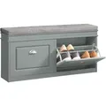 Produktbild: Fsr64-hg Schuhkipper Schuhbank Mit 2 Klappen Sitzkommode Schuhregal Mit 4 Ablageflächen Sitzbank Mit Sitzkissen Hellgrau Bht Ca.: 104x51x24cm - Sobuy