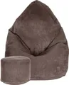Produktbild: Dreamroots Bean Bag 80x80x120cm Sitzsack mit Lehne und Hocker und Bezug Sitzkissen Boden Chill Sack Bubibag Sitzsack Sitzsac Roasted Cocoa