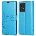 Produktbild: betterfon Hülle Kompatibel mit Samsung Galaxy A33 5G | Premium PU Leder Handyhülle Wallet Case für Galaxy A33 5G | Schutzhülle Blumen Klapphülle Handyhülle | Blau