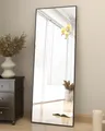 Produktbild: Koonmi 163 x 53 cm Standspiegel, robust Ganzkörperspiegel mit minimalistische schmaler Aluminiumrahmen, modern großer Wandspiegel stehend oder hängend für Wohnzimmer und Schlafzimmer, Schwarz