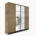 Produktbild: KIER FURNITURE Kleiderschrank mit Spiegel - Garderobenschrank mit Push to Open Türöffner - Schrank mit Ausziehbare Kleiderstange - Eden - 206,4x205x39cm - Craft Eiche