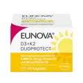 Produktbild: EUNOVA D3 + K2 DuoProtect 1000 I.E. - Hochdosiertes Vitamin D3 + K2 für starke Knochen & Immunsystem Ohne Gluten, Laktose & Konservierungsstoffe, Vegetarisch, 90 Kapseln