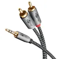 Produktbild: goobay 65288 Stereo Cinch auf Klinke 3,5 Aux Kabel 2m / HiFi Audio Aux Kabel für Smartphone; Konsole; Anlage/Textilmantel/vergoldet