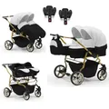 Produktbild: Zwillingskinderwagen 5 in 1 Duet Lux Goldedition inkl. Autositze und Iso Bases - 14 Teile - in 20 Farben