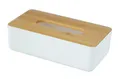 Produktbild: WENKO Kosmetiktuchbox Mod. Rotello, Box für Kosmetiktücher oder Taschentücher mit Deckel aus Bambus, leichte Entnahme, zum Verstauen handelsüblicher Pappboxen, 24 x 7,5 x 12,7 cm, Weiß/Natur