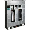 Produktbild: XXL Kleiderschrank Stecksystem, 25 Fächer, groß, 5 Kleiderstangen, Schlafzimmerschrank HxB 234x180 cm, schwarz
