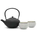 Produktbild: Teekannen Set 3-teilig Gusseisen mit 2 Porzellan Teebecher Gusskanne & Teetassen