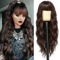 Produktbild: YEESHEDO Damen Dunkelbraun Lang Wellig Lockige Perücke Natürlich Farbe lange locken Volles Haare Peruecke mit Pony für Frauen 28 Zoll (Dunkel Braun)