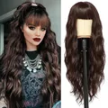 Produktbild: Damen Dunkelbraun Lang Wellig Lockige Perücke Natürlich Farbe lange locken Vo...