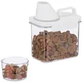 Produktbild: Relaxdays Futter Aufbewahrungsbox, Messbecher, luftdichter Deckel, 1,1 l, Trockenfutter, Müsli, Waschpulver, transparent
