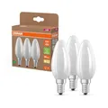 Produktbild: OSRAM Hocheffiziente LED Lampen mit Energieeffizienz Klasse A, Vorteilspack mit 3 Leuchtmittel, ersetzt herkömmliche 40W Glühbirnen, Kerzenform, warmweiß(2700K), E14, mattes Glas