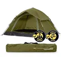 Produktbild: Where Tomorrow Lumaland Camping Zelt Leichtes Pop Up Wurfzelt 2-3 Personen Festival Wasserdicht 210x190x110cm Wind- & Sonnenschutz 1 & 2 Eingänge - Grün
