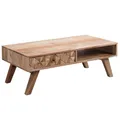 Produktbild: FineBuy Couchtisch Akazie Massivholz 95cm · Wohnzimmertisch mit Schublade & Ablagefach · Handgefertigter Sofatisch mit 3D-Front im modernen Retro Design
