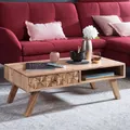 Produktbild: Couchtisch Akazie Massivholz 95cm Wohnzimmertisch Schublade Ablage Retro Design