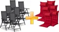 Produktbild: sunnypillow 6er Set Gartenstühle und Gartenstuhlauflagen Hochlehner | 120x50x9 cm Hochlehner Auflage wasserdicht UV-lichtecht |Rot