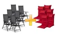Produktbild: sunnypillow 6er Set Gartenstühle und Gartenstuhlauflagen Hochlehner | 120x50x9 cm Hochlehner Auflage wasserdicht UV-lichtecht | Klappsessel Klappstuhl für Garten Polsterauflagen Stuhlauflage | Rot