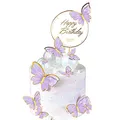 Produktbild: 11 Stück Schmetterlinge kuchen deko,dreidimensional schmetterlinge deko torte Cupcake Topper tortendeko geburtstag mädchen geburtstagsfeier dekoration（Violett）