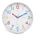 Produktbild: K&L Wall Art Lernuhr Kinder Wanduhr ohne Tickgeräusche modern Kinderuhr Jungen lautlos Mädchenuhr Silber Grau 30cm
