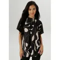 Produktbild: Kurzarmbluse ANISTON SELECTED, Damen, Gr. 44, schwarz (schwarz, beige), Crêpe, Obermaterial: 95% Polyester, 5% Elasthan, bedruckt, gemustert, weit hüftbedeckend, Blusen, in extra weiter Form
