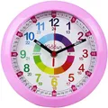 Produktbild: Kiddus Wanduhr für Kinder. Analoger Zeitlehrer mit Zeitlernübungen. Stilles Uhr. Viele Sprachen. Italiano ROSA