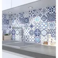 Produktbild: MyMaxxi Küchenrückwand Küchenrückwand selbstklebend Retro blaue Fliesen Spritzschutz Folie, (Klebefolie Küchenrückwand aufgerollt B 340 cm x H 60 cm), Retro blue B 340 cm x H 60 cm blau 340 cm x 60 cm