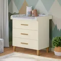 Produktbild: Bellabino Liri Wickelkommode – Wickeltisch mit abnehmbaren Wickelaufsatz und 3 Schubladen – Babykommode mit großer Wickelfläche in Beige/Natur – Wickelschrank für Babys