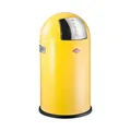 Produktbild: Wesco Pushboy junior Mülleimer in der Farbe lemon gelb, pulverbeschichtetes Stahlblech, 22 Liter Volumen, große Edelstahlklappe, herausnehmbarer Innenbehälter