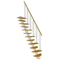 Produktbild: Dolle Mittelholmtreppe Berlin Eiche, geölt 64 cm breit für Geschosshöhen 222 – 270 cm UK Metall Weiß inkl. einseitigem Designgeländer
