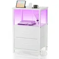 Produktbild: Nachttisch mit LED & Ladefunktion, Beistelltisch mit Schublade, Nachttische m...