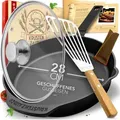 Produktbild: KRUSTENZAUBER 28cm Gusseisenpfanne Induktion Set - Fein Geschliffene Gusseisen Pfanne - Ideale Grillpfanne Induktion, Eisenpfanne, Cast Iron Pan, B...