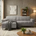 Produktbild: Ecksofa VOLARE MINI L-Form, Ottomane links, Chenille Storm in Dunkelgrau, Sofa ohne Schlaffunktion, dekorative schwarze Metallbeine