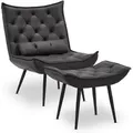 Produktbild: M Mcombo Sessel mit Hocker, Retro Vintage Lesesessel Loungesessel Stuhl Polstersessel, Kunstleder,4778MB (Dunkelgrau)