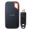 Produktbild: SanDisk Extreme Portable SSD V2 2TB inkl. SanDisk Ultra 32GB Bundle mit Externer Solid-State-Drive und USB-Stick SSDE61-2T00-G25+SDULTRA-32G