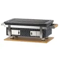 Produktbild: BBQ-Toro Keramik Tischgrill mit Holzunterlage | 50 x 23 x 17 cm | Hibachi Tischgrill ohne Strom | Grau | Minigrill, Kohlegrill Camping Grill Holzkohle