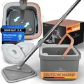 Produktbild: ALANBERG® Wischmopp Set mit Eimer – 2 Kammersystem für Schmutz- & Frischwassertrennung, selbstauswringender Bodenwischer (Grau) für alle Boden... - Grau