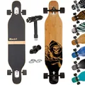 Produktbild: Mach1 Bambus Longboard mit Keramik Kugellager + T-Tool - Skateboard Drop Through Cruiser Komplettboard (Death)