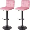 Produktbild: 2er-Set Barhocker HWC-G87, Tresenhocker Barstuhl, höhenverstellbar Samt rosa, Fuß schwarz
