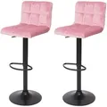 Produktbild: Mendler 2er-Set Barhocker HWC-G87, Tresenhocker Barstuhl, höhenverstellbar ~ Samt rosa, Fuß schwarz