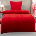 Produktbild: DreamHome Winter Wende Plüsch Bettwäsche 135x200 Nicky-Teddy Cashmere Touch Coral Fleece Bettdezug + Kissenbezug 80x80, Farbe:ROT