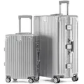 Produktbild: KOFA Zurich Kofferset 2 Teilig, M-55cm & XL-75cm Alu-Rahmen & Polycarbonat-Hartschale, Carry-on + Check-in Koffer, Reisekoffer Spinner mit 4 Rollen und doppelte TSA Schloss 35L + 94L (Silber)