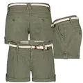 Produktbild: Eight 2 Nine Damen Short Bermuda Kurze Hose Sommer Chino Stoff Hotpants mit Gürtel, Hosengröße:XS / 34, Farbe:Dusty Olive