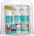 Produktbild: HOTREGA Küchenpflege-Set Hochglanz | Küchenfronten Reiniger, Edelstahl Pflegespray, Glaskeramikreiniger, Küchen-Totalreiniger + Premiumtuch sensitive