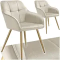 Produktbild: tectake® Samt Stuhl, Esszimmerstuhl mit Stepp Samtstoff, Küchenstühle modern, gemütlicher Sessel Wohnzimmer, Armlehnstuhl Esszimmer, Dining Lounge, Schminktisch Stuhl - Creme/Gold, 2er Set