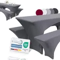 Produktbild: Beautissu Edles Stretchhussen Set 3tlg. Victoria - Elastische Hussen für Bierzeltgarnitur 220x50 cm – Festliche Husse Biertisch + 2 Bierbank in Anthrazit